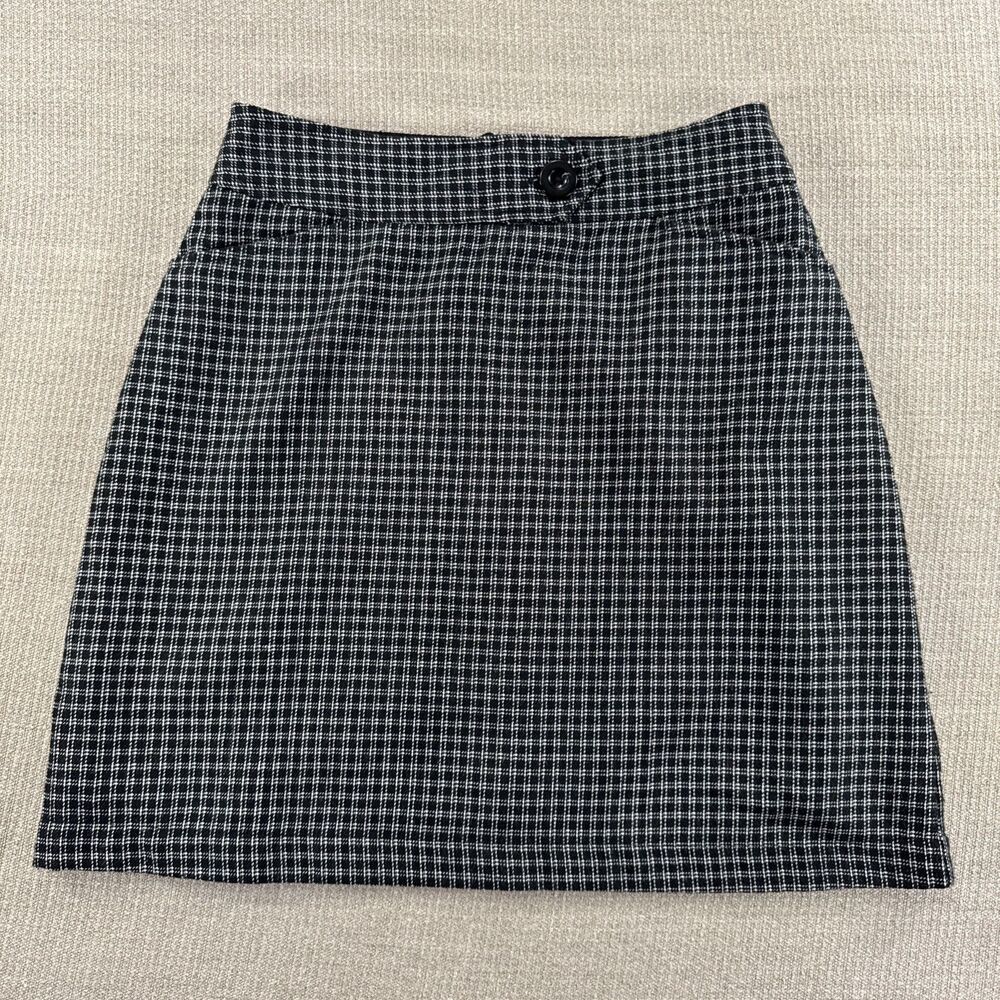 Vintage Kathy Ireland Sportswear Black White Plaid Mini Skirt Preppy Twee Size 8